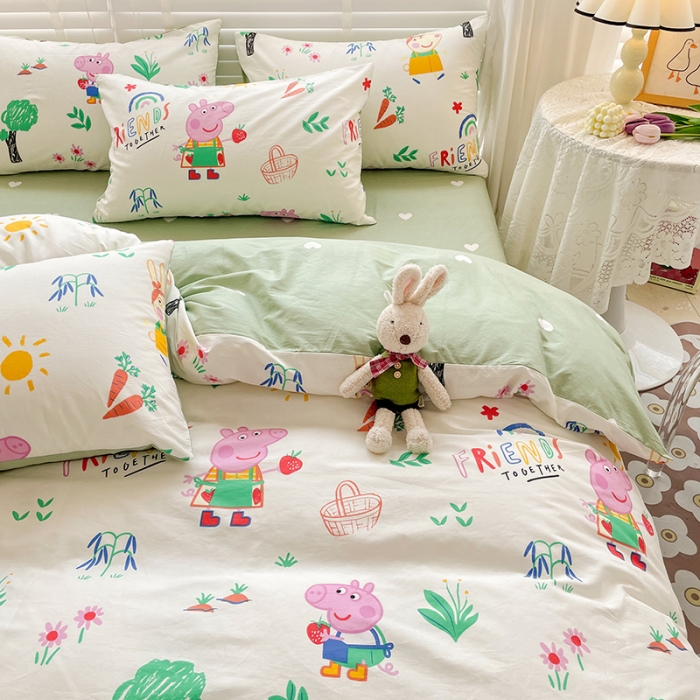 91家纺网 家纺一手货源 找家纺 梦家居2023新款小猪佩奇系列全棉单被套彩虹佩奇