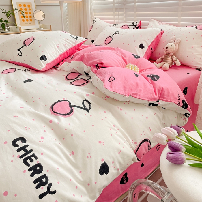 91家纺网 家纺一手货源 找家纺 梦家居 2023春季新品小清新系列3-全棉四件套浪漫樱桃