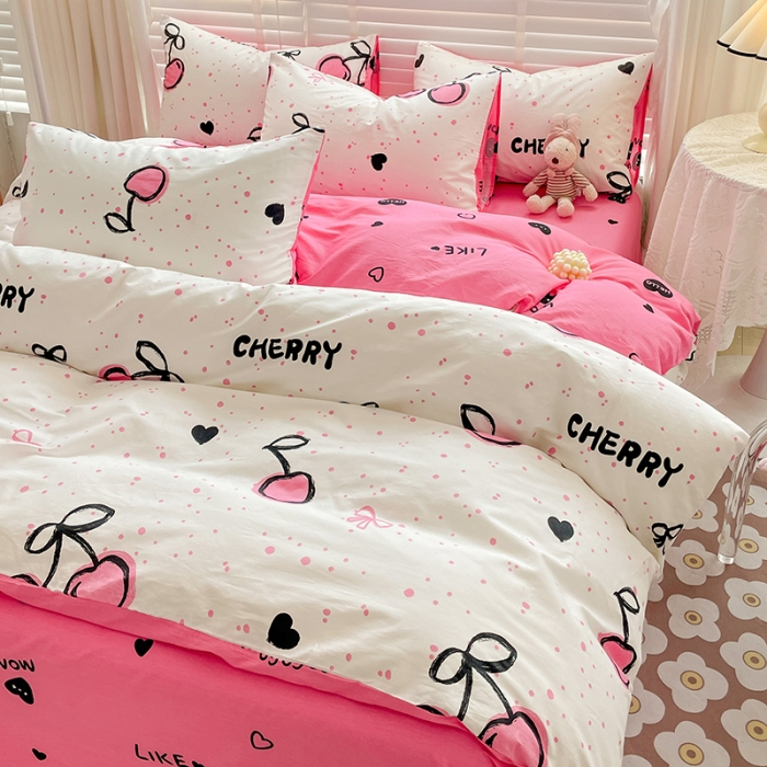 91家纺网 家纺一手货源 找家纺 梦家居 2023春季新品小清新系列3-全棉四件套浪漫樱桃