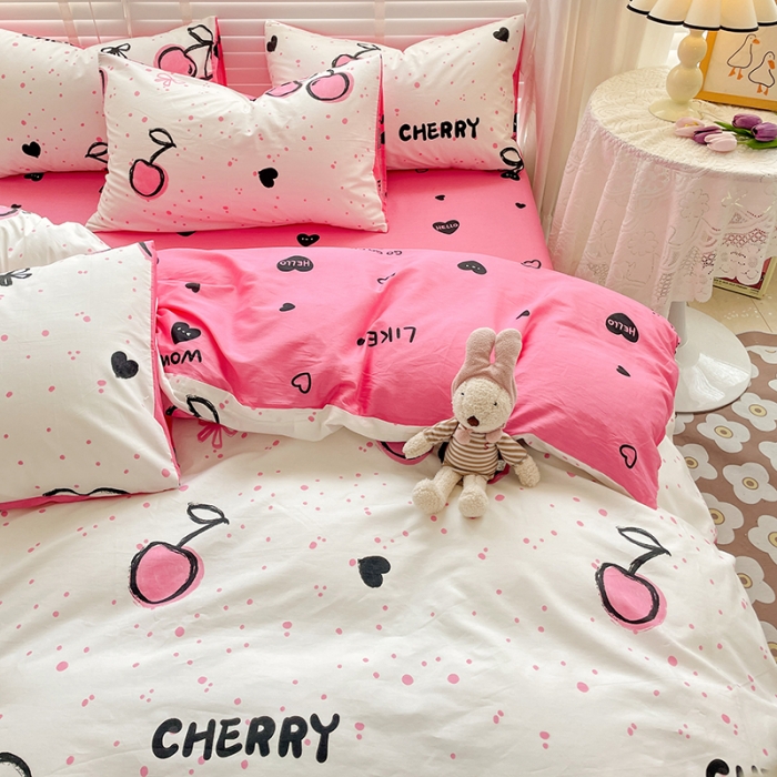 91家纺网 家纺一手货源 找家纺 梦家居 2023春季新品小清新系列3-全棉四件套浪漫樱桃