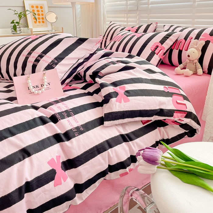 91家纺网 家纺一手货源 找家纺 梦家居 2023春季新品小清新系列3-全棉四件套浪漫蝴蝶结