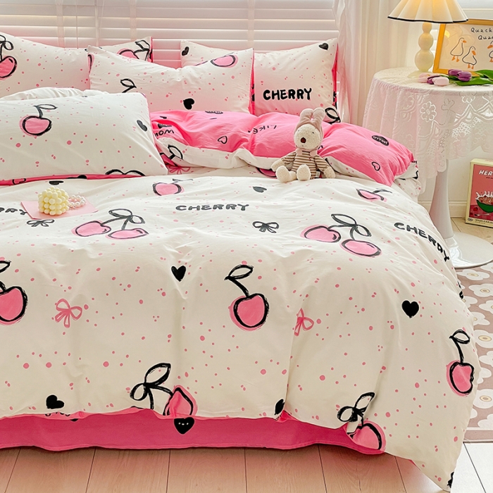 91家纺网 家纺一手货源 找家纺 梦家居 2023春季新品小清新系列3-全棉单被套浪漫樱桃