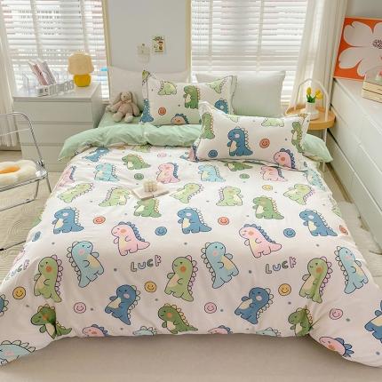 91家纺网 家纺一手货源 找家纺 乐童 2024新款网红直播爆款吊边＋一字绣工艺款四件套（八） 恐龙家族