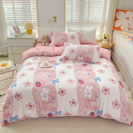 乐童 2024新款网红直播爆款吊边＋一字绣工艺款四件套（八）油画小兔