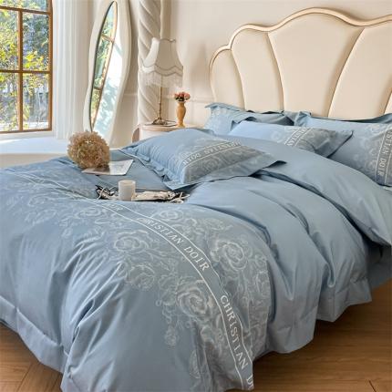 91家纺网 家纺一手货源 找家纺 蓝米卡夫2024新款A类少女心花卉数码系列四件套-花漾 花漾-宾蓝