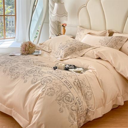 91家纺网 家纺一手货源 找家纺 蓝米卡夫2024新款A类少女心花卉数码系列四件套-花漾 花漾-卡其