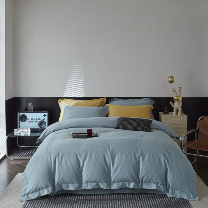 91家纺网 家纺一手货源 找家纺 艾莱家纺 2023新款A类长绒棉水洗80提花埋线工艺款四件套艾华仕雾兰