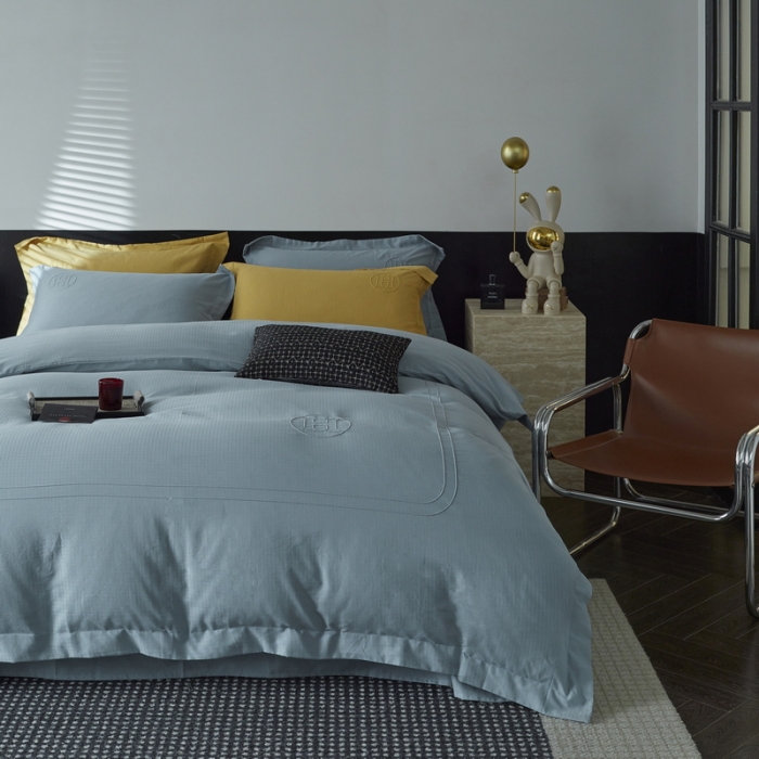 91家纺网 家纺一手货源 找家纺 艾莱家纺 2023新款A类长绒棉水洗80提花埋线工艺款四件套艾华仕雾兰