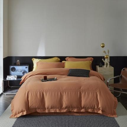 91家纺网 家纺一手货源 找家纺 艾莱 2023新款A类长绒棉水洗80提花埋线工艺款四件套 艾华仕-爱玛橙