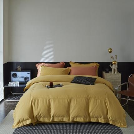 91家纺网 家纺一手货源 找家纺 艾莱 2023新款A类长绒棉水洗80提花埋线工艺款四件套 艾华仕-秋黄