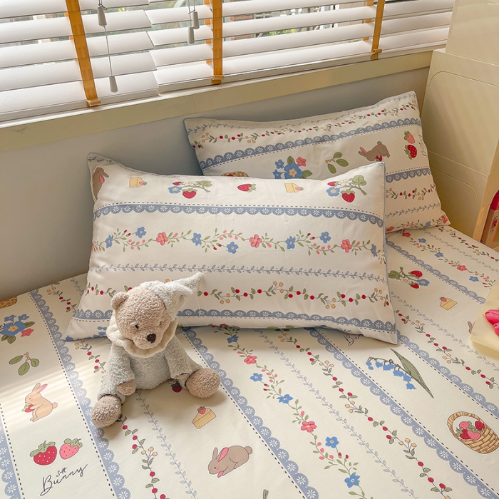 91家纺网 家纺一手货源 找家纺 麦伦 2023新款 全棉小清新单品床单系列 浆果小兔