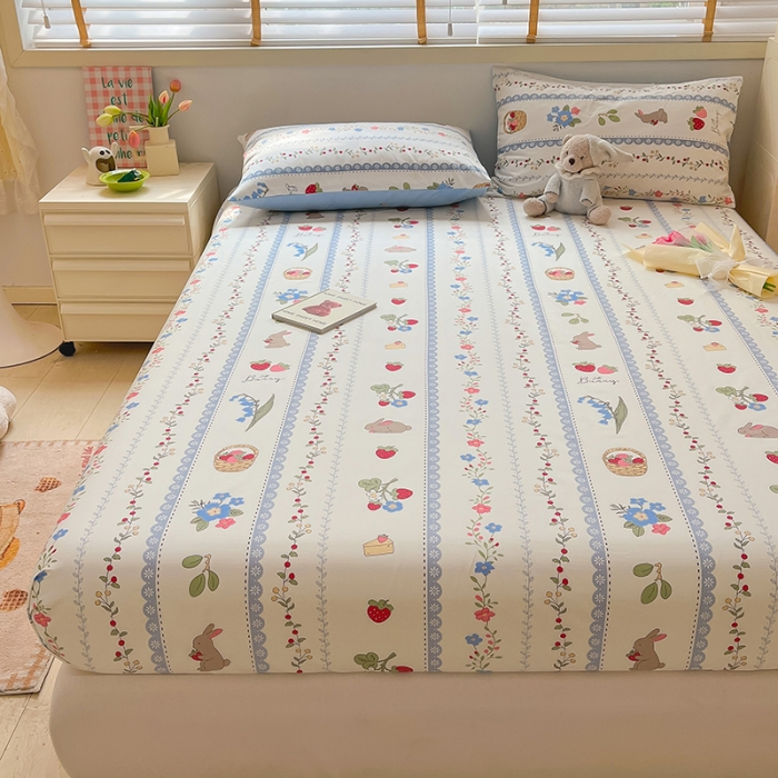 91家纺网 家纺一手货源 找家纺 麦伦 2023新款 全棉小清新单品床单系列 浆果小兔