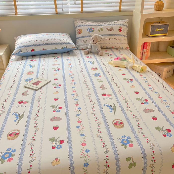 91家纺网 家纺一手货源 找家纺 麦伦 2023新款 全棉小清新单品床单系列 浆果小兔