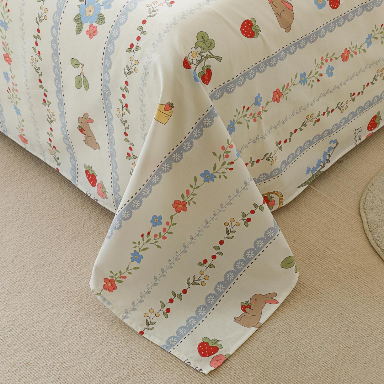 91家纺网 家纺一手货源 找家纺 麦伦 2023新款 全棉小清新单品床单系列 浆果小兔