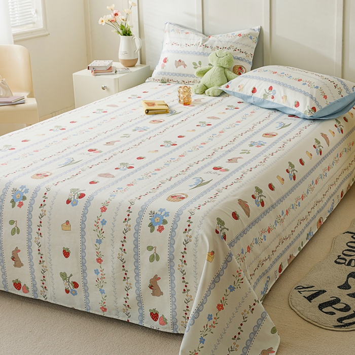 91家纺网 家纺一手货源 找家纺 麦伦 2023新款 全棉小清新单品床单系列 浆果小兔