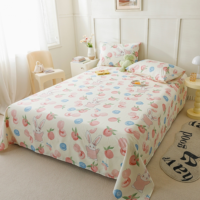 91家纺网 家纺一手货源 找家纺 麦伦 2023新款 全棉小清新单品床单系列 蜜桃兔