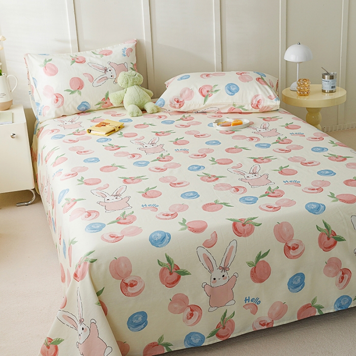 91家纺网 家纺一手货源 找家纺 麦伦 2023新款 全棉小清新单品床单系列 蜜桃兔