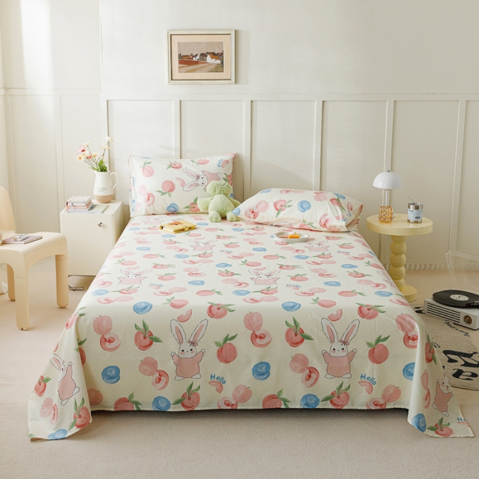 91家纺网 家纺一手货源 找家纺 麦伦 2023新款 全棉小清新单品床单系列 蜜桃兔