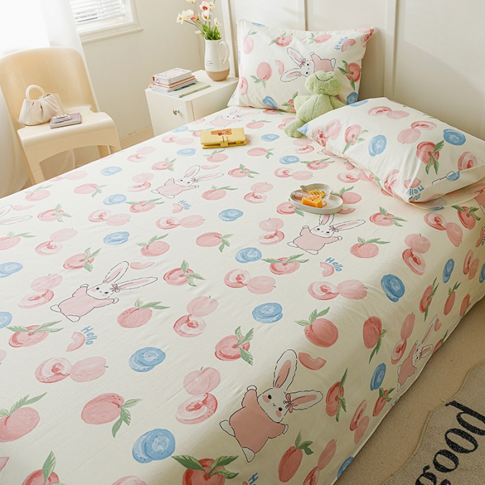 91家纺网 家纺一手货源 找家纺 麦伦 2023新款 全棉小清新单品床单系列 蜜桃兔