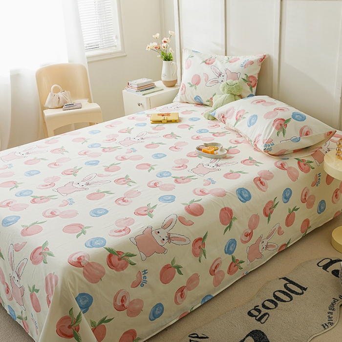 91家纺网 家纺一手货源 找家纺 麦伦 2023新款 全棉小清新单品床单系列 蜜桃兔