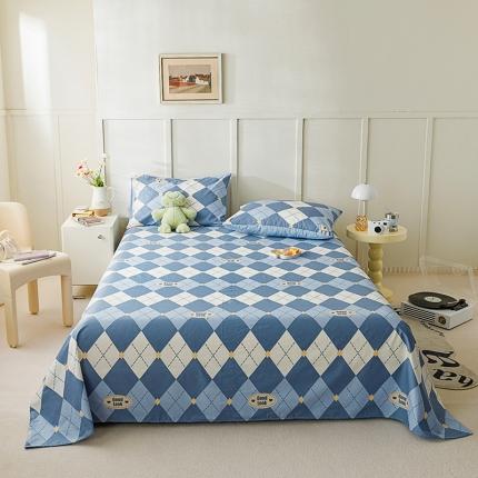 麦伦 2023新款 全棉小清新单品床单系列 英伦格蓝