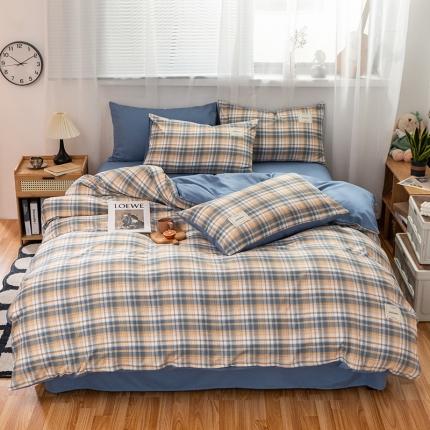 91家纺网 家纺一手货源 找家纺 芷凡2023新款条纹色织水洗棉系列—四件套 莱雅-蓝