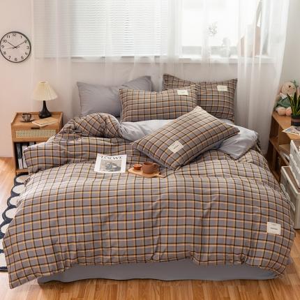 91家纺网 家纺一手货源 找家纺 芷凡2023新款条纹色织水洗棉系列—四件套 罗亚-灰