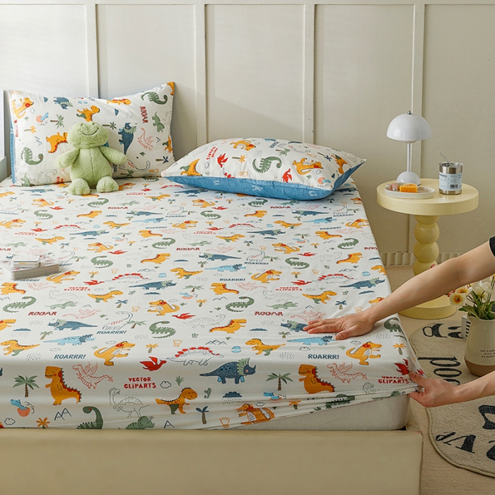 91家纺网 家纺一手货源 找家纺 麦伦 2023新款 全棉小清新单品床笠系列 恐龙幻想