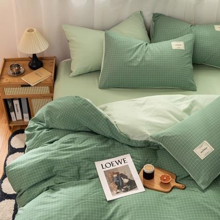 91家纺网 家纺一手货源 找家纺 芷凡2023新款条纹色织水洗棉系列—单被套 极简-绿