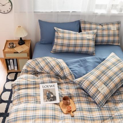 91家纺网 家纺一手货源 找家纺 芷凡2023新款条纹色织水洗棉系列—单被套 莱雅-蓝