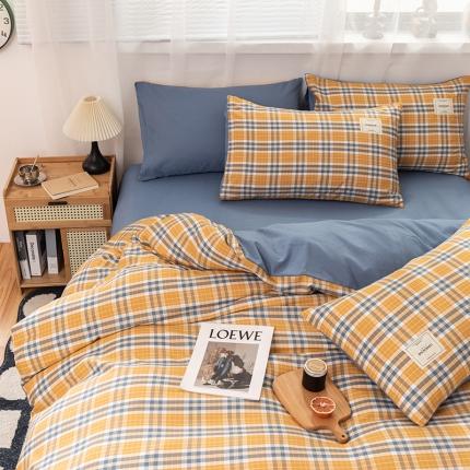 91家纺网 家纺一手货源 找家纺 芷凡2023新款条纹色织水洗棉系列—单被套 维尼-黄