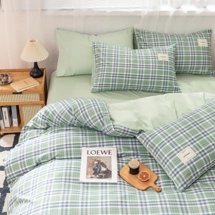 91家纺网 家纺一手货源 找家纺 芷凡2023新款条纹色织水洗棉系列—单被套 维尼-绿