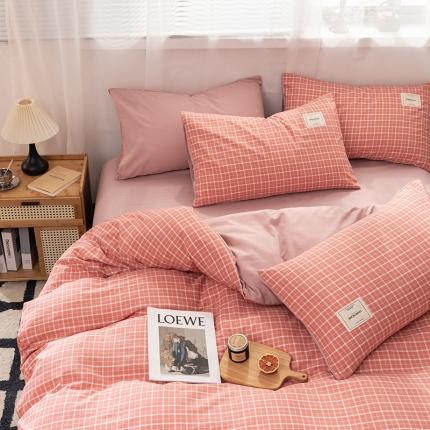 91家纺网 家纺一手货源 找家纺 芷凡2023新款条纹色织水洗棉系列—单被套 小格-豆沙