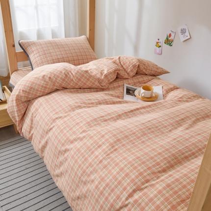 上喜 热卖色织全棉学生床盖三件套 橙红小格