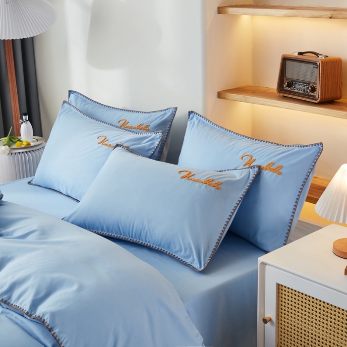 91家纺网 家纺一手货源 找家纺 啊雅 2025新款A类水洗棉贝壳边毛巾绣四件套 时尚天兰