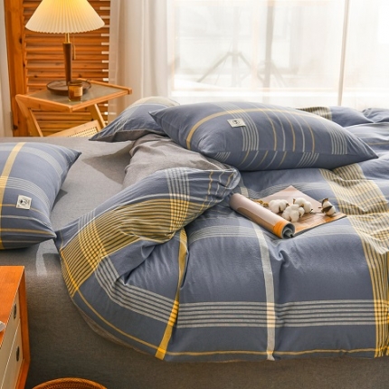 91家纺网 家纺一手货源 找家纺 纯棉被套四件套100全棉水洗棉格子宿舍三件套床单款被罩床上用品