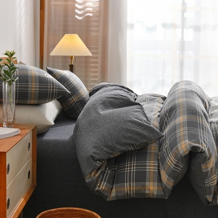 91家纺网 家纺一手货源 找家纺 纯棉被套四件套100全棉水洗棉格子宿舍三件套床单款被罩床上用品