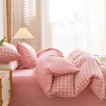 91家纺网 家纺一手货源 找家纺 纯棉被套四件套100全棉水洗棉格子宿舍三件套床单款被罩床上用品