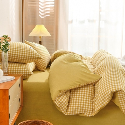 91家纺网 家纺一手货源 找家纺 纯棉被套四件套100全棉水洗棉格子宿舍三件套床单款被罩床上用品