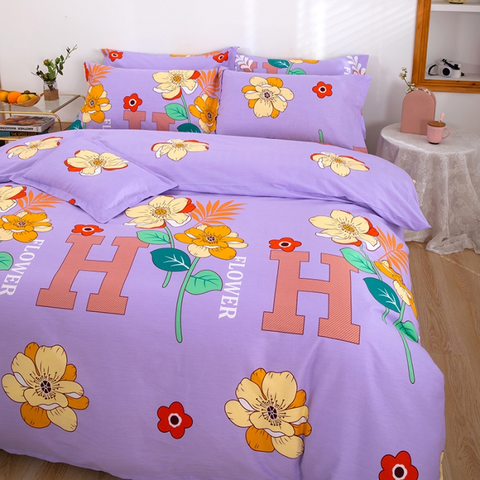 91家纺网 家纺一手货源 找家纺 雨萝家纺 2022新款纯棉四件套全棉学生宿舍三件套 快乐心情