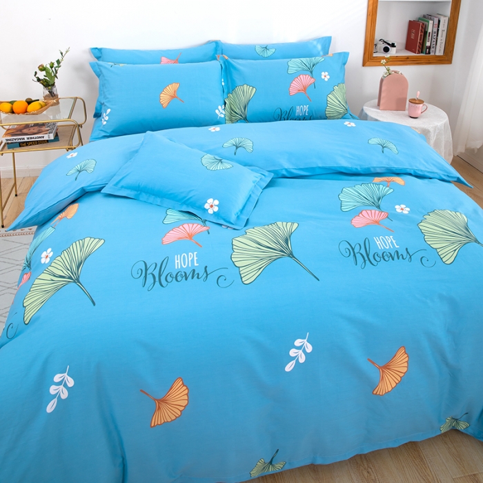 91家纺网 家纺一手货源 找家纺 雨萝家纺 2022新款纯棉四件套全棉学生宿舍三件套 绿叶情深