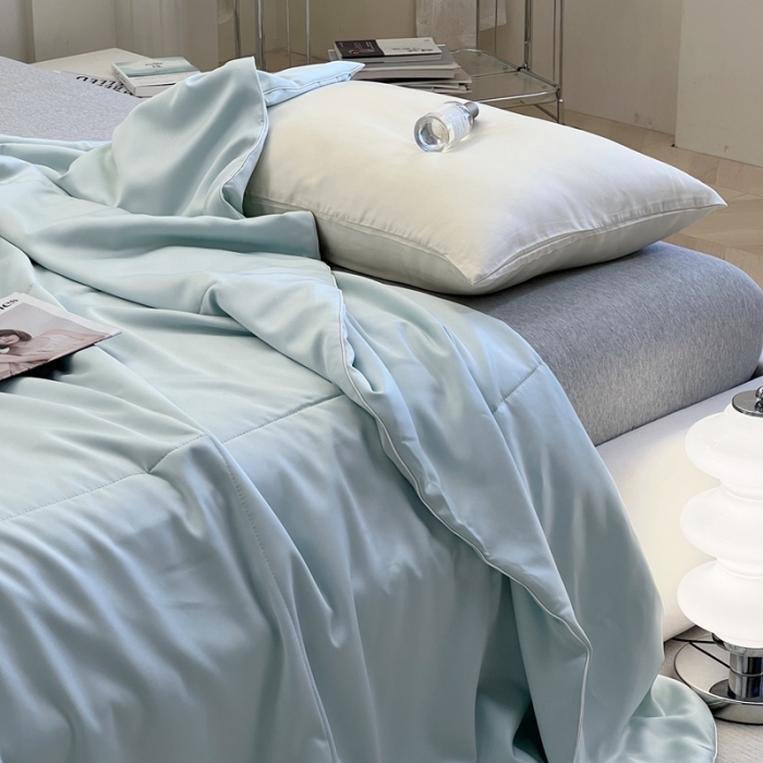 91家纺网 家纺一手货源 找家纺 安莱生活 2023新款天丝夏被香格里拉极简系列夏被 清新绿