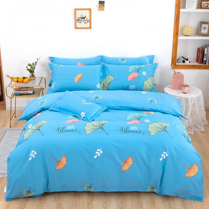 91家纺网 家纺一手货源 找家纺 2023新款12868全棉学生宿舍三件套卡通纯棉四件套 绿叶情深