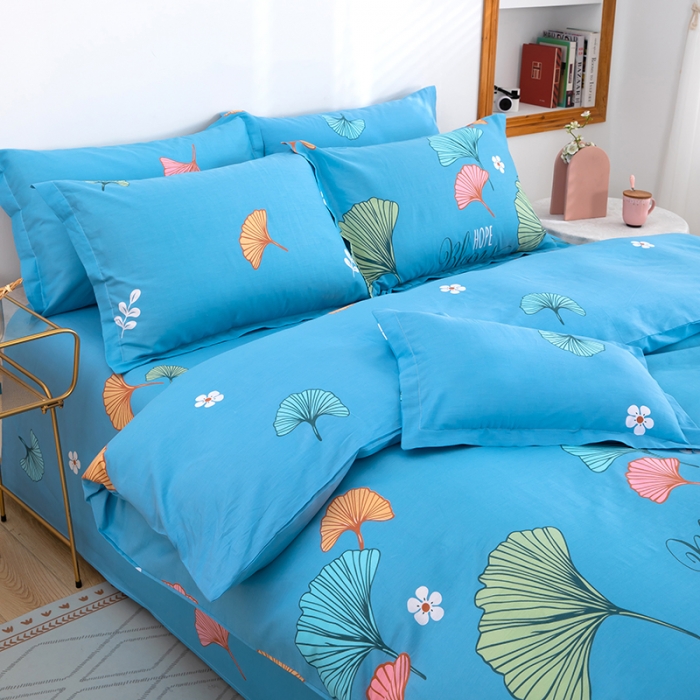 91家纺网 家纺一手货源 找家纺 2023新款12868全棉学生宿舍三件套卡通纯棉四件套 绿叶情深