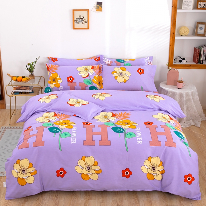 91家纺网 家纺一手货源 找家纺 2023新款12868全棉学生宿舍三件套卡通纯棉四件套 快乐心情