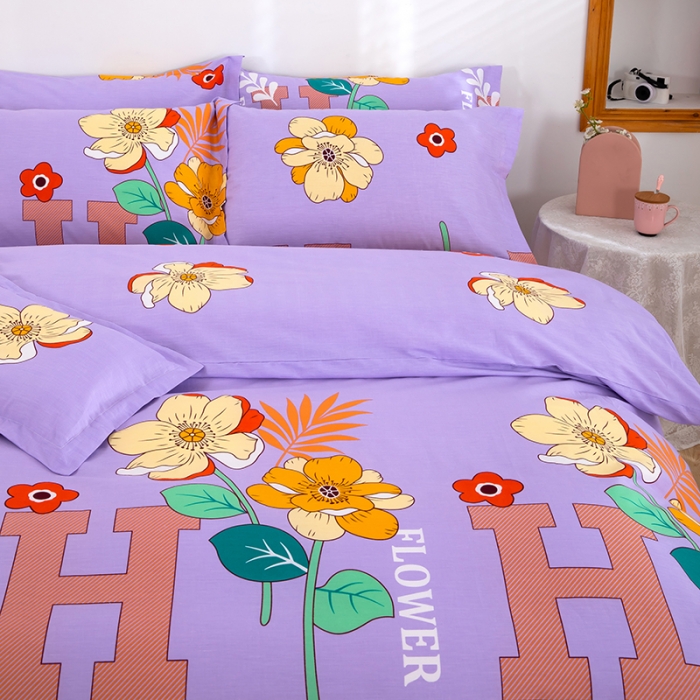 91家纺网 家纺一手货源 找家纺 2023新款12868全棉学生宿舍三件套卡通纯棉四件套 快乐心情