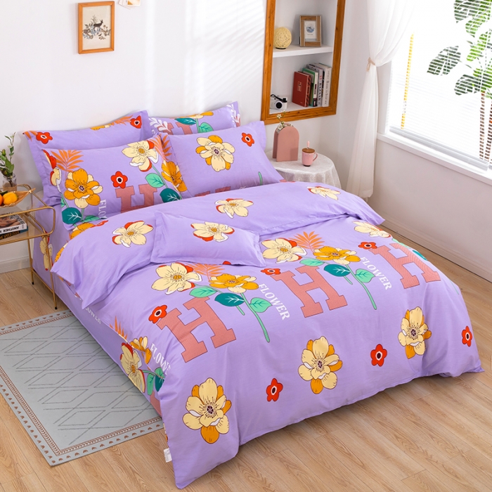 91家纺网 家纺一手货源 找家纺 2023新款12868全棉学生宿舍三件套卡通纯棉四件套 快乐心情