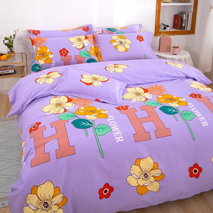 91家纺网 家纺一手货源 找家纺 2023新款12868全棉学生宿舍三件套卡通纯棉四件套 快乐心情