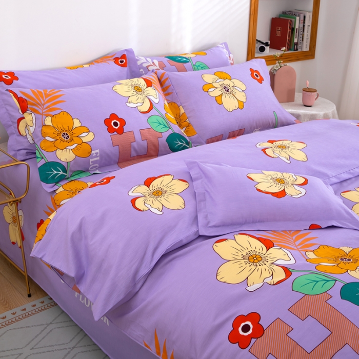 91家纺网 家纺一手货源 找家纺 2023新款12868全棉学生宿舍三件套卡通纯棉四件套 快乐心情