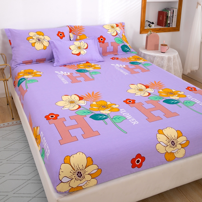 91家纺网 家纺一手货源 找家纺 2023新款12868全棉学生宿舍三件套卡通纯棉四件套 快乐心情